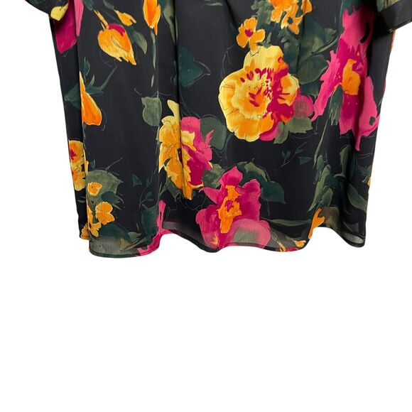 NY Collection Blouse Women's 1X Floral V-Neck Artsy Short Sleeve Top - Picture 3 of 10